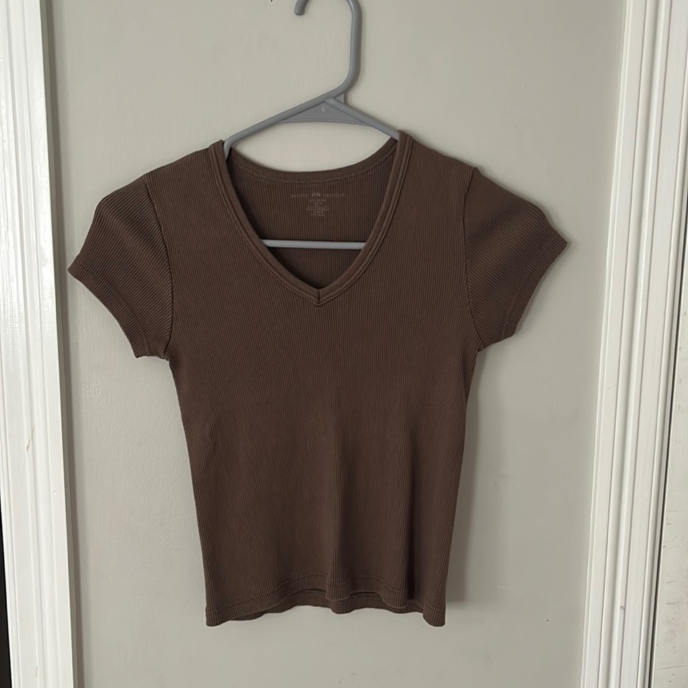 brandy melivile brown v-neck top